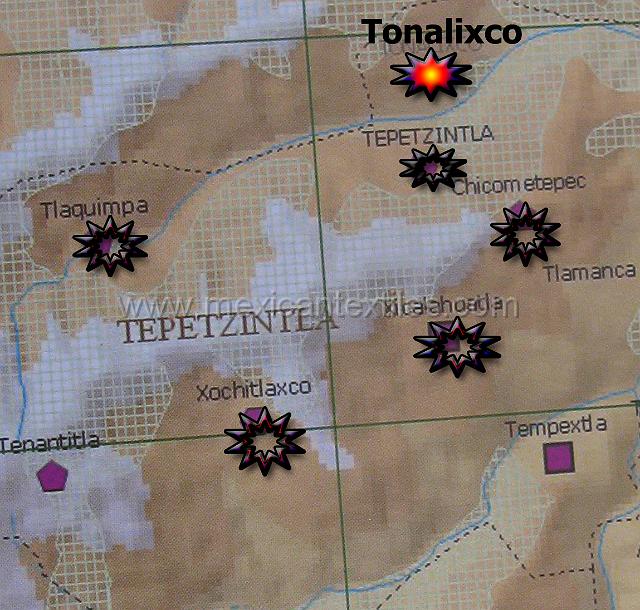 map_tepezintla.jpg - Map of the documented villages from Tepezintla , the orange star is because that village speaks Totonacan.